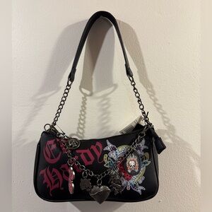 Ed Hardy Love Kills Slowly shoulder Crossbody Purse with gothic charms NWT